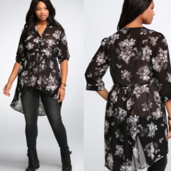 torrid Tops - 💎Torrid Sheer 3/4 Sleeve Hi-Low Hem Top